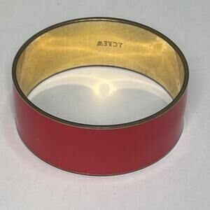 J. Crew JCREW bangle bracelet gold tone red enamel chunky signed costume jewelry